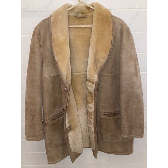 Vintage Shearling Coat Men’s Light Brown Suede Sherpa Lined Western Boho - Picture 1 of 7